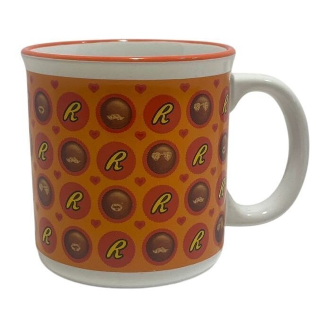 VTG Reese's R Graphic Coffee Cup Mug Galerie Orange Hershey's